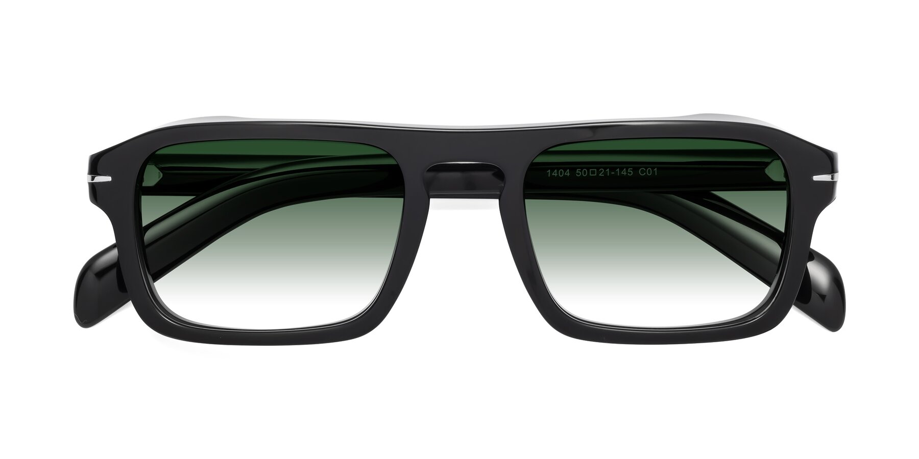 Folded Front of Evette in Black with Green Gradient Lenses