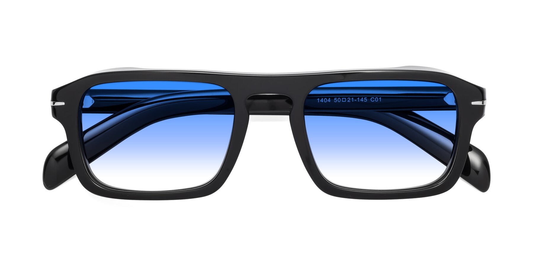 Folded Front of Evette in Black with Blue Gradient Lenses