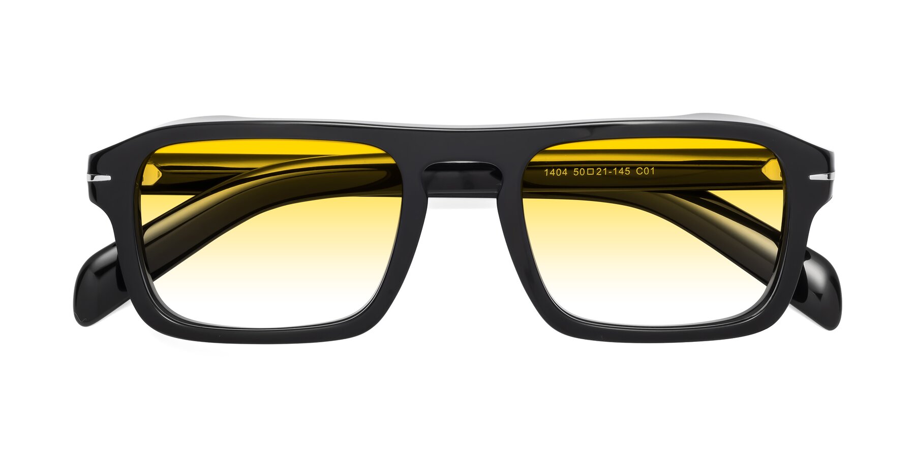 Folded Front of Evette in Black with Yellow Gradient Lenses