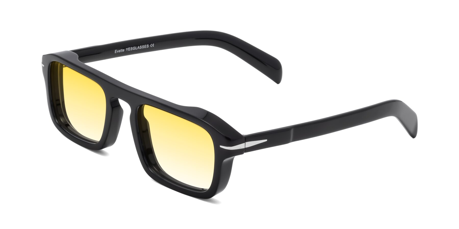 Angle of Evette in Black with Yellow Gradient Lenses