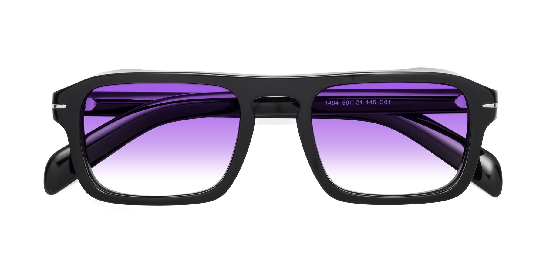 Folded Front of Evette in Black with Purple Gradient Lenses