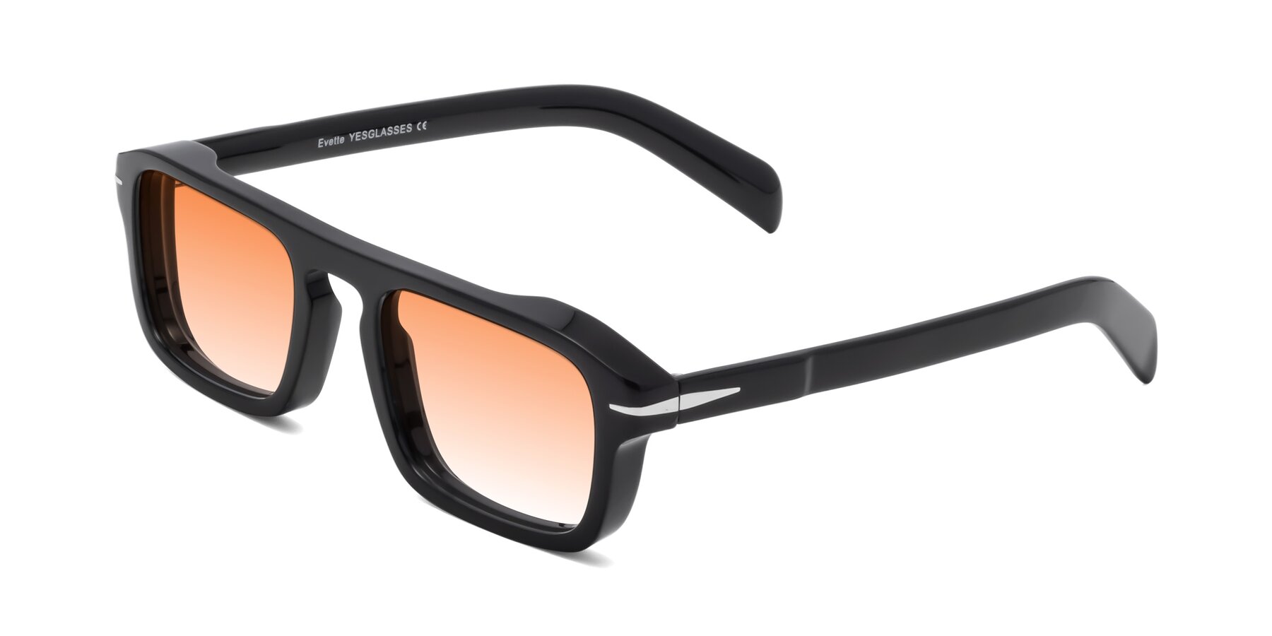 Angle of Evette in Black with Orange Gradient Lenses