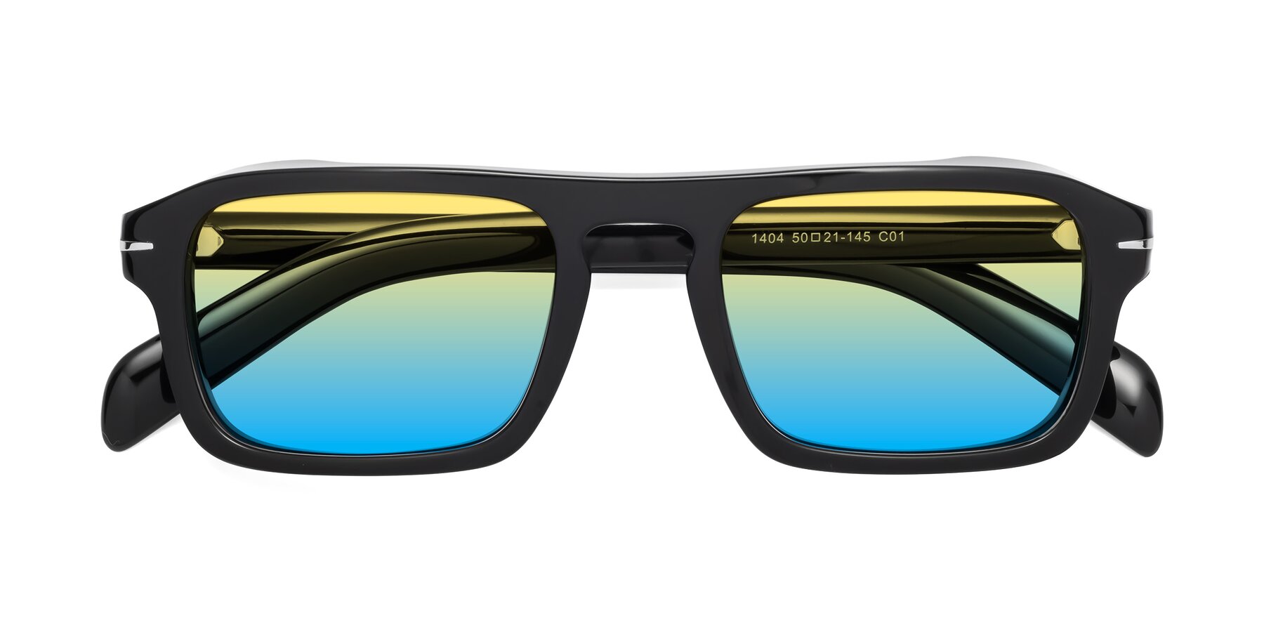 Folded Front of Evette in Black with Yellow / Blue Gradient Lenses