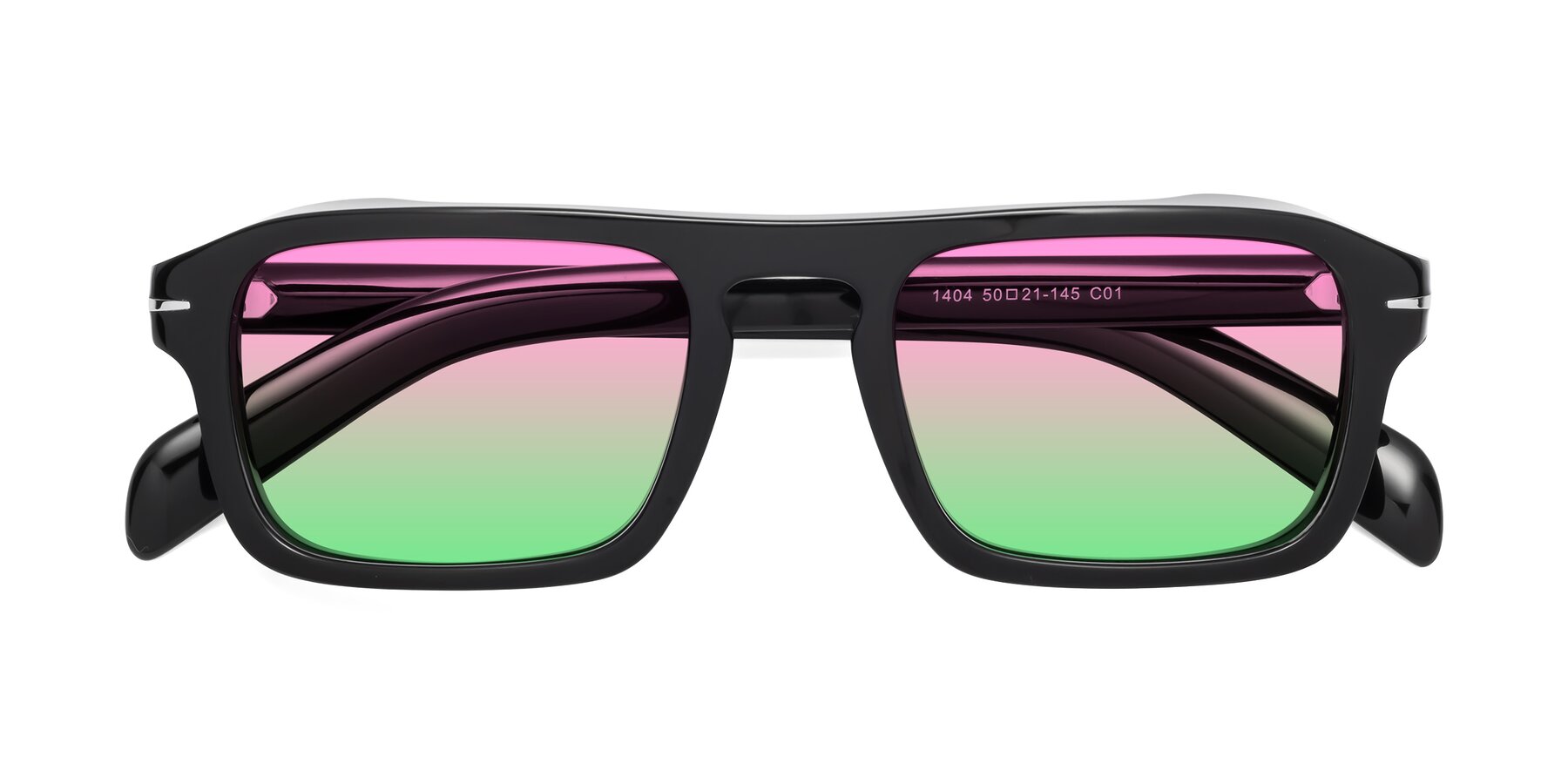 Folded Front of Evette in Black with Pink / Green Gradient Lenses