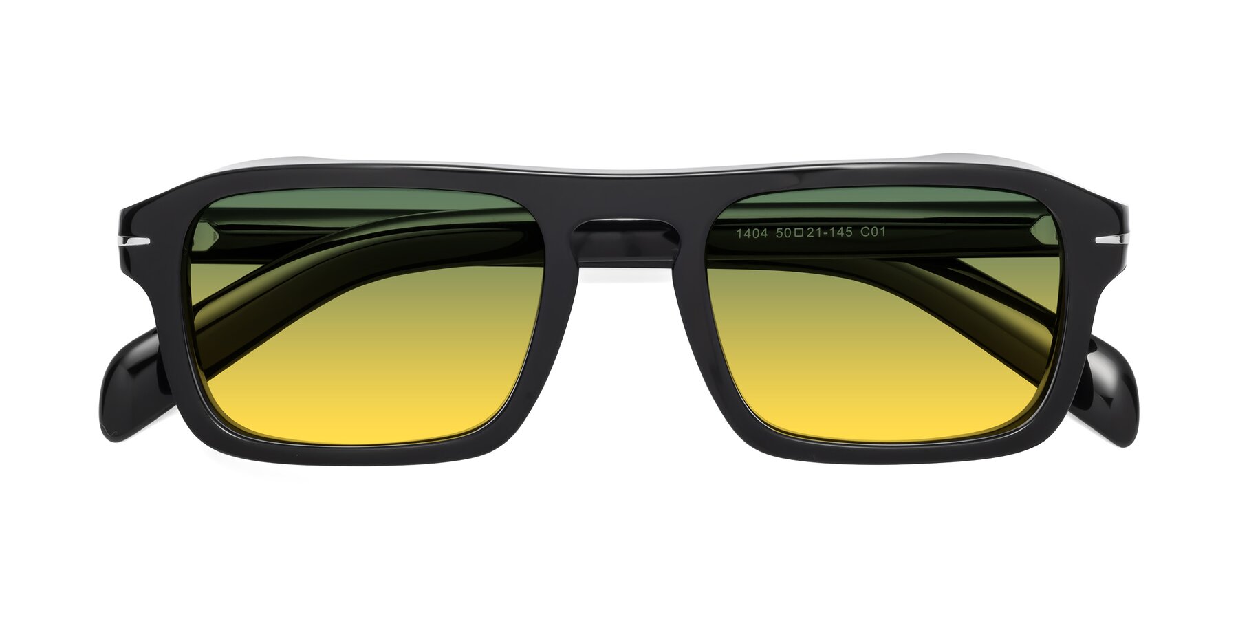 Folded Front of Evette in Black with Green / Yellow Gradient Lenses