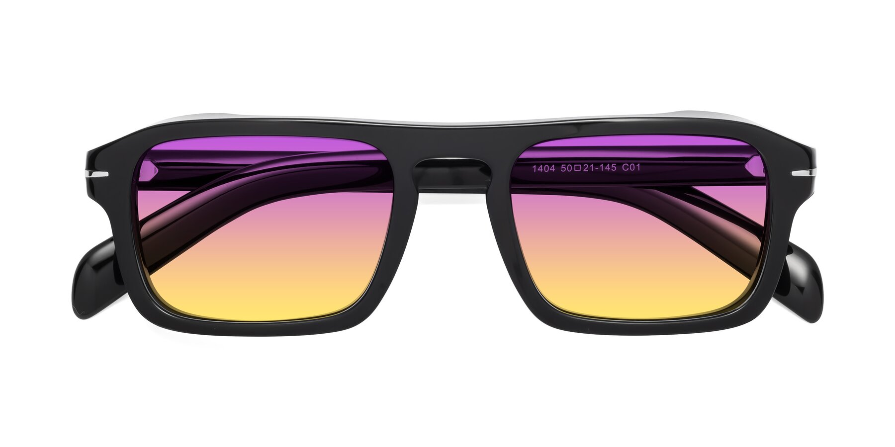 Folded Front of Evette in Black with Purple / Yellow Gradient Lenses