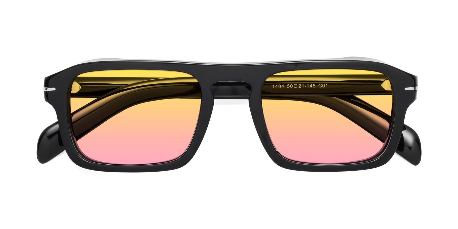 Folded Front of Evette in Black with Yellow / Pink Gradient Lenses