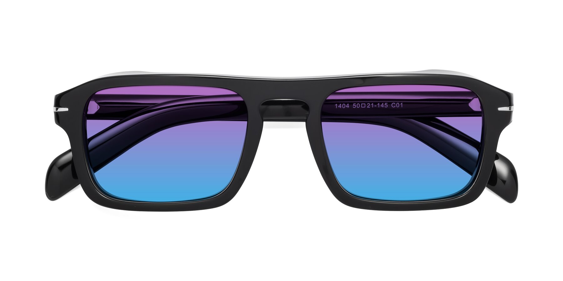 Folded Front of Evette in Black with Purple / Blue Gradient Lenses