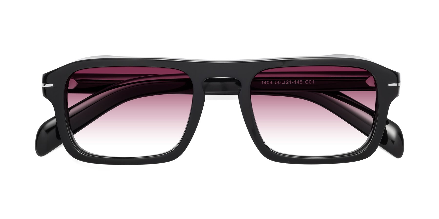 Folded Front of Evette in Black with Wine Gradient Lenses