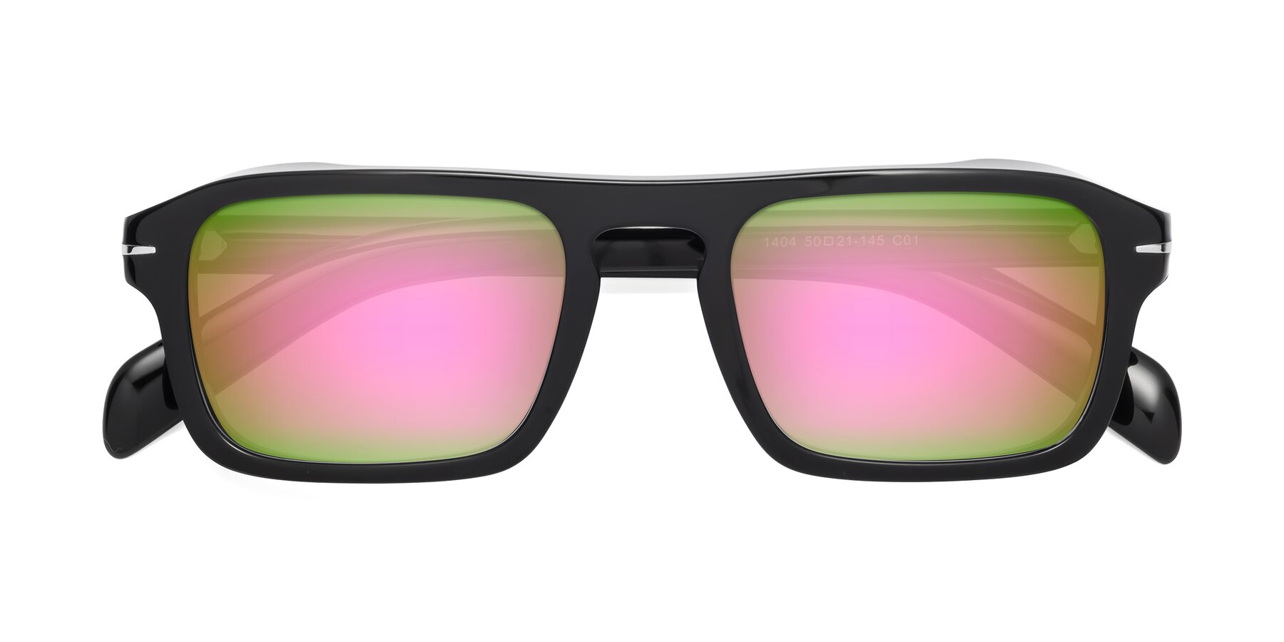Folded Front of Evette in Black with Pink Mirrored Lenses