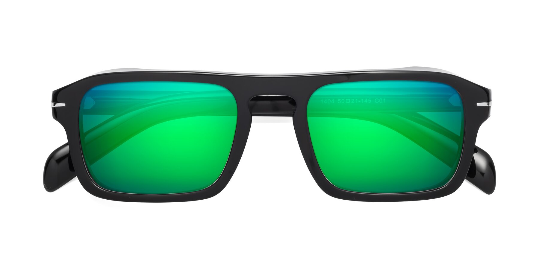 Folded Front of Evette in Black with Green Mirrored Lenses