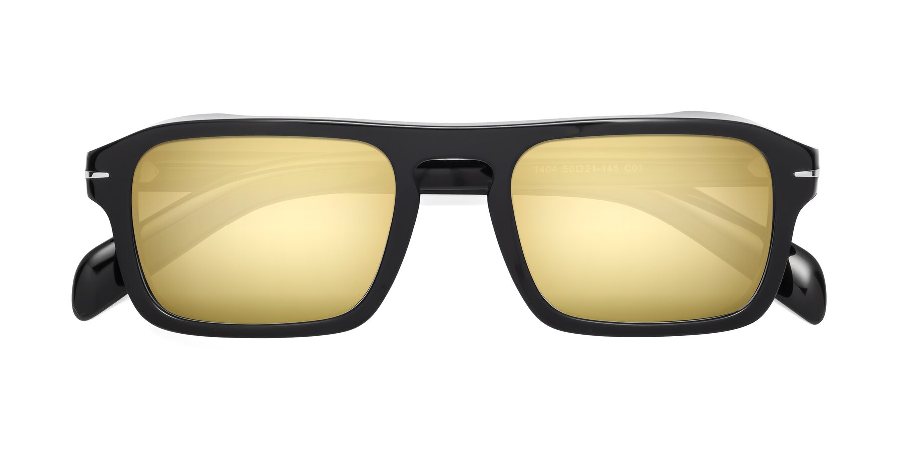 Folded Front of Evette in Black with Gold Mirrored Lenses