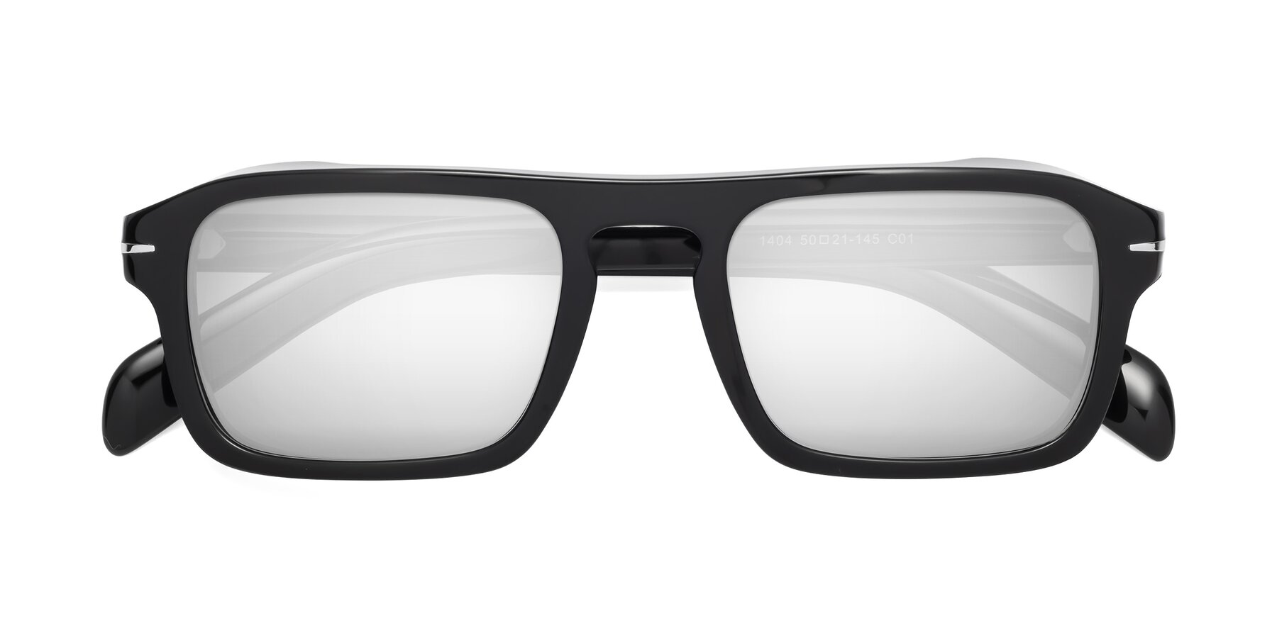 Folded Front of Evette in Black with Silver Mirrored Lenses