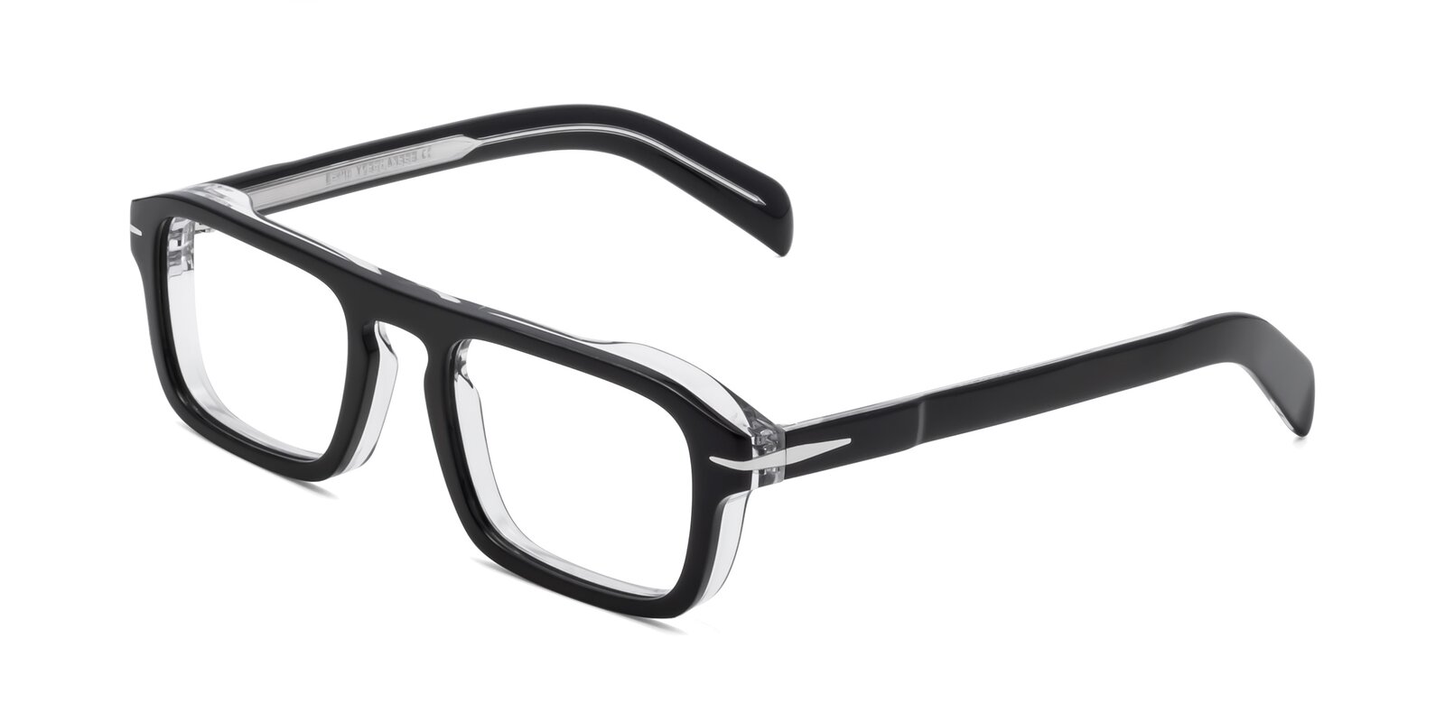 Black-Clear Retro-Vintage Acetate Rectangle Eyeglasses - Evette