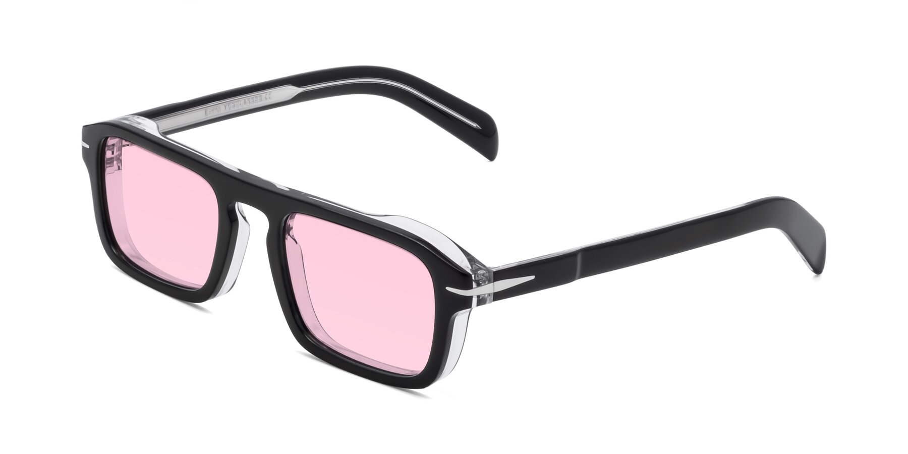 Angle of Evette in Black-Clear with Light Pink Tinted Lenses