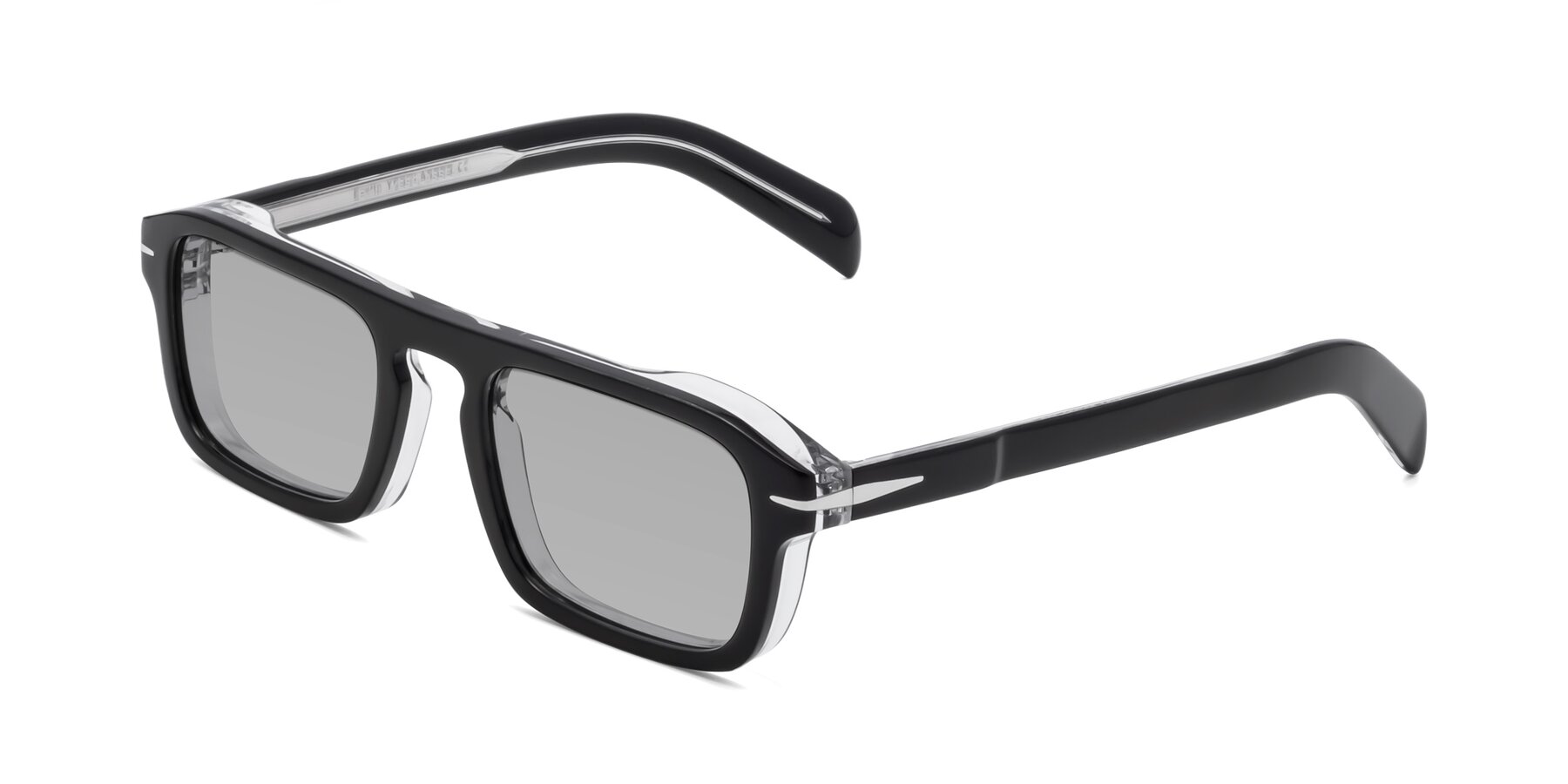 Angle of Evette in Black-Clear with Light Gray Tinted Lenses