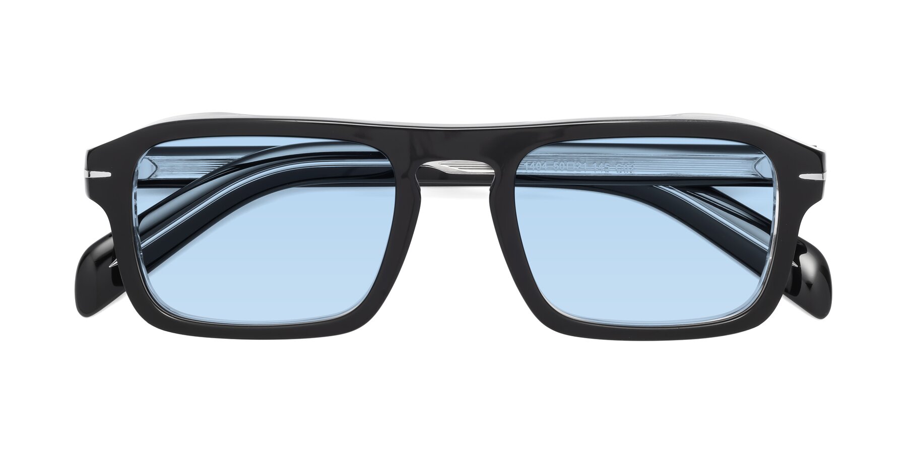 Folded Front of Evette in Black-Clear with Light Blue Tinted Lenses