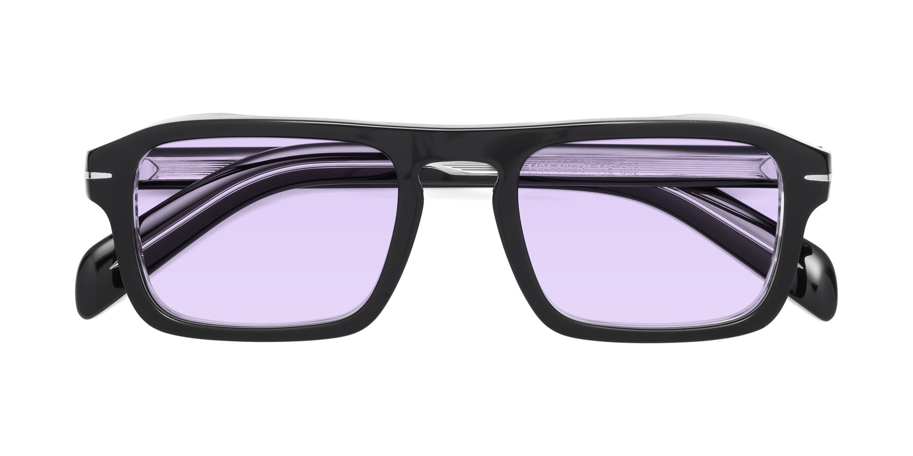 Folded Front of Evette in Black-Clear with Light Purple Tinted Lenses