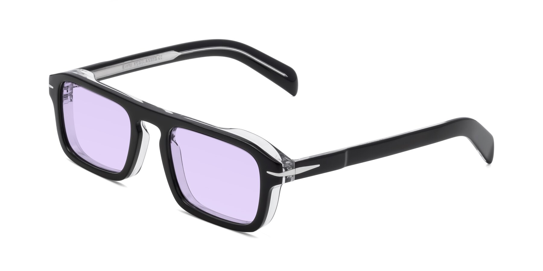 Angle of Evette in Black-Clear with Light Purple Tinted Lenses