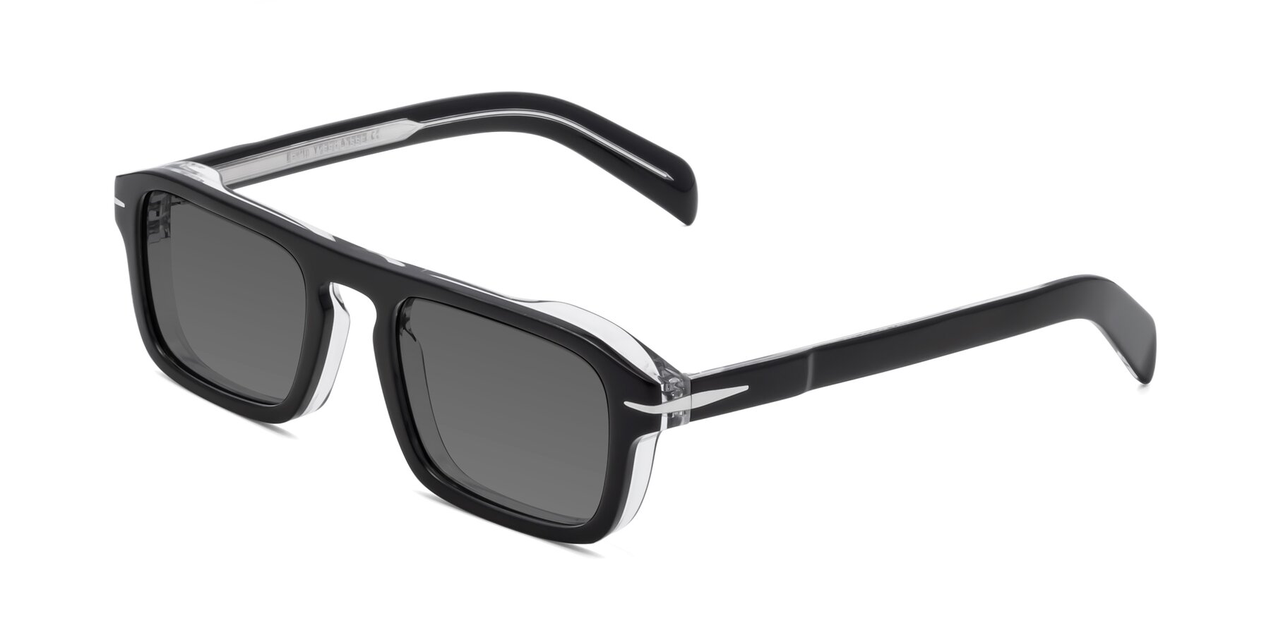 Angle of Evette in Black-Clear with Medium Gray Tinted Lenses