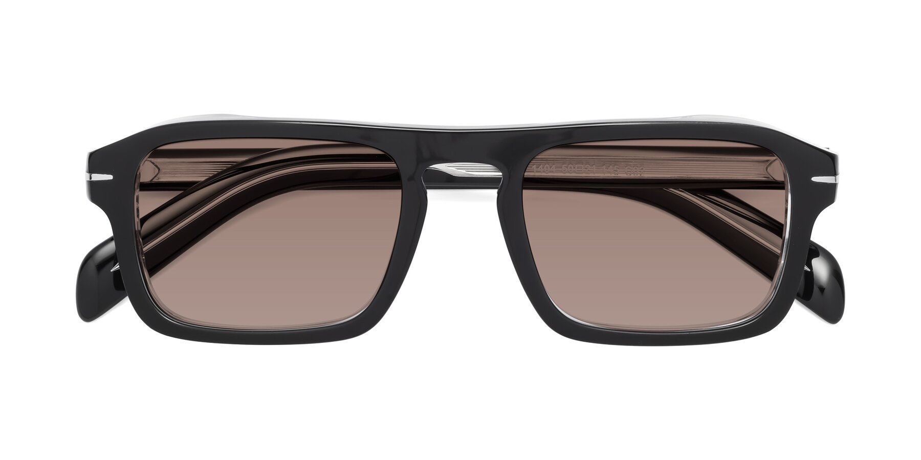 Folded Front of Evette in Black-Clear with Medium Brown Tinted Lenses
