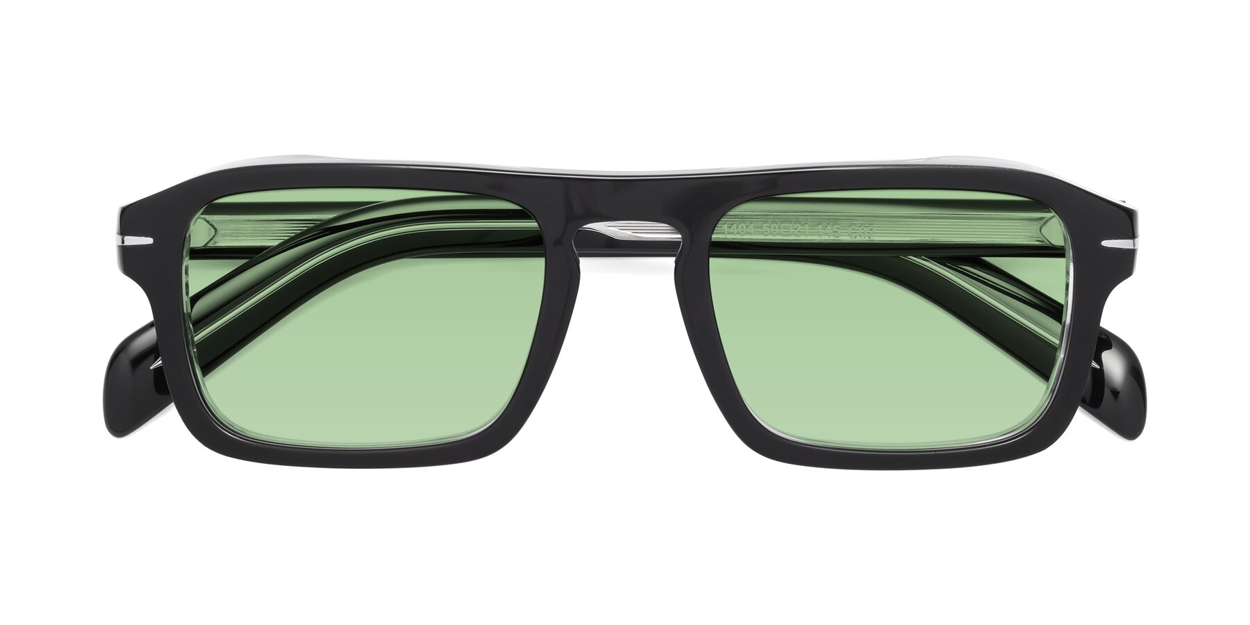 Folded Front of Evette in Black-Clear with Medium Green Tinted Lenses