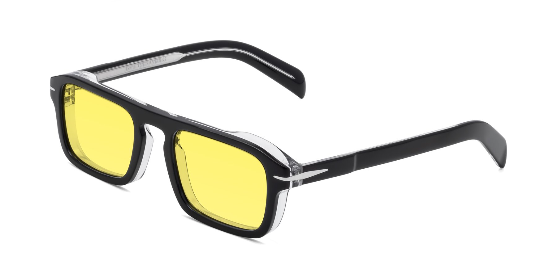 Angle of Evette in Black-Clear with Medium Yellow Tinted Lenses