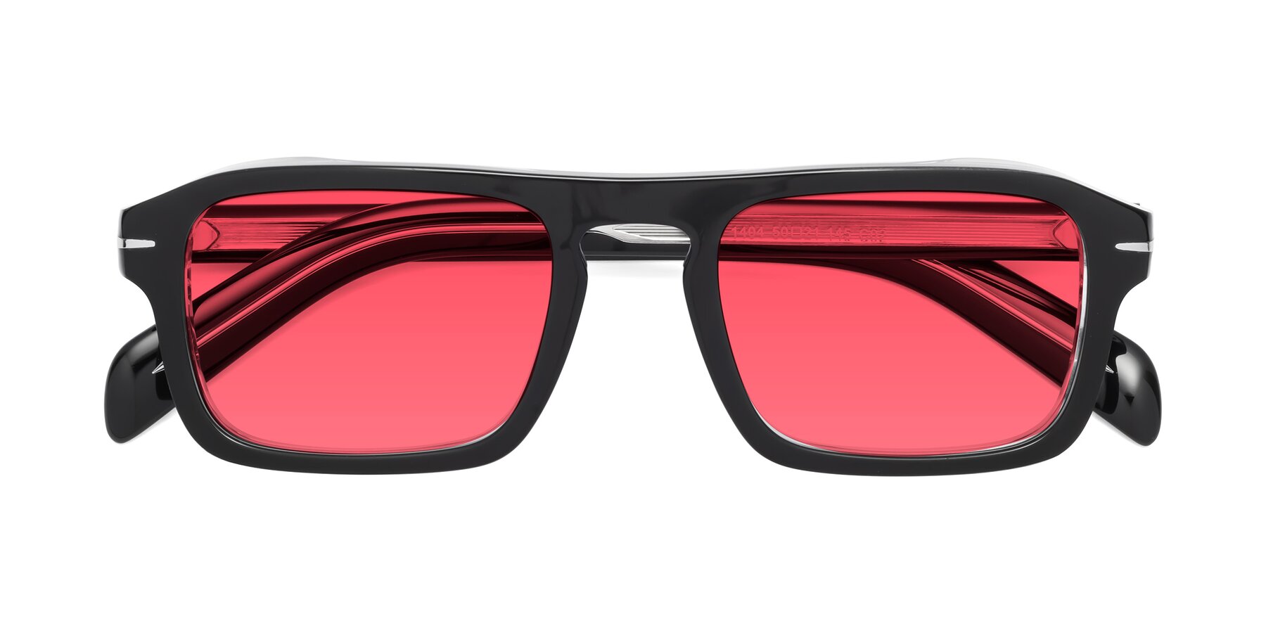Folded Front of Evette in Black-Clear with Red Tinted Lenses