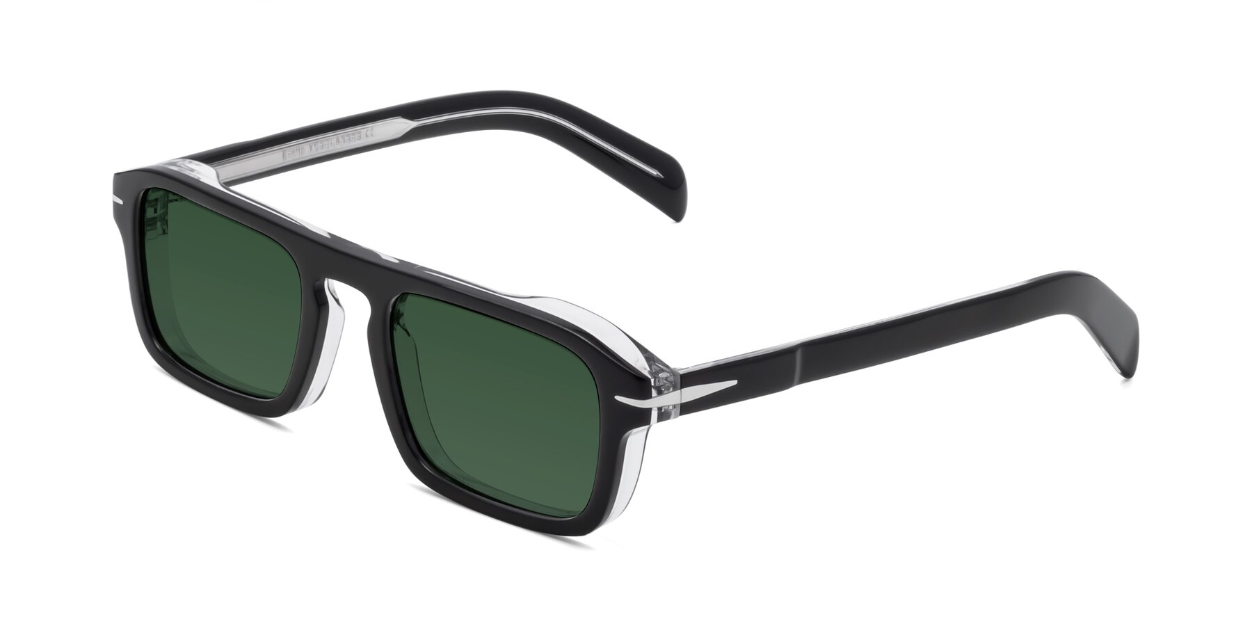 Angle of Evette in Black-Clear with Green Tinted Lenses