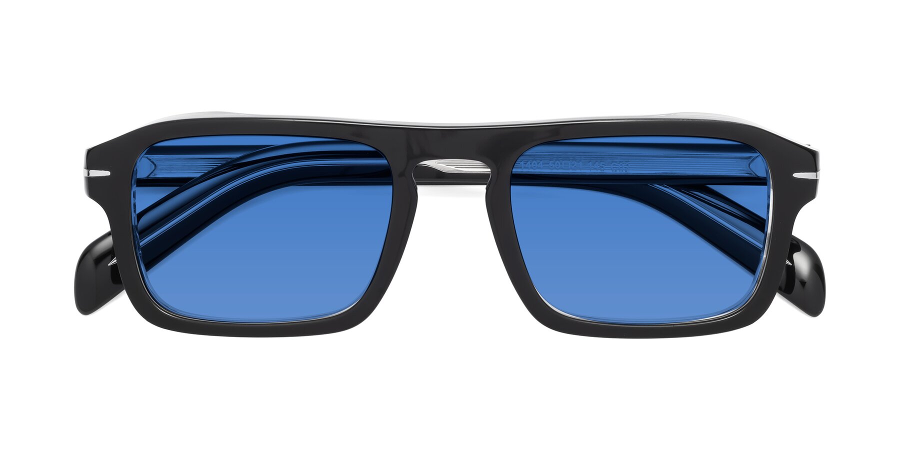 Folded Front of Evette in Black-Clear with Blue Tinted Lenses