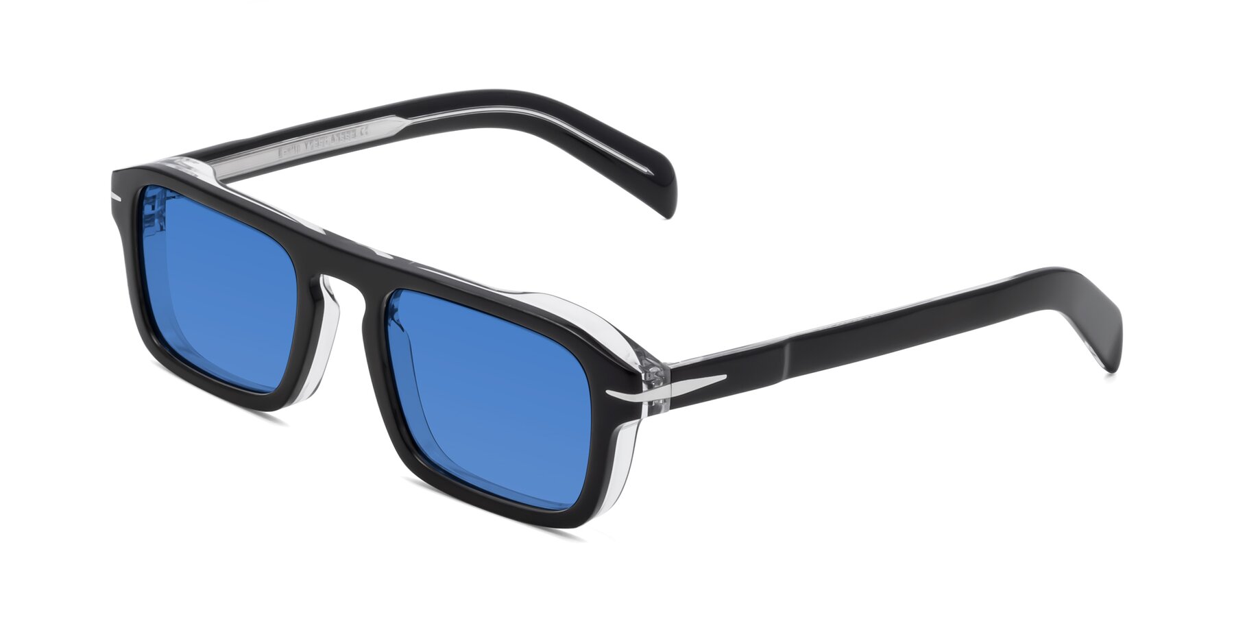 Angle of Evette in Black-Clear with Blue Tinted Lenses