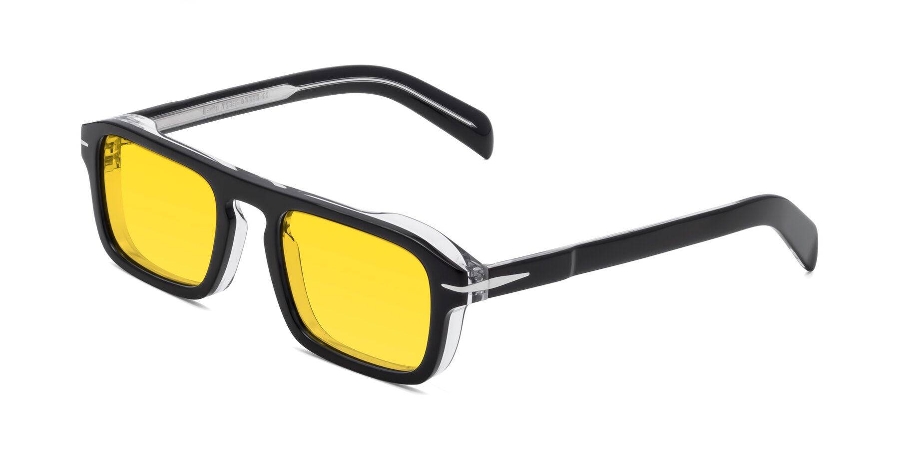 Angle of Evette in Black-Clear with Yellow Tinted Lenses