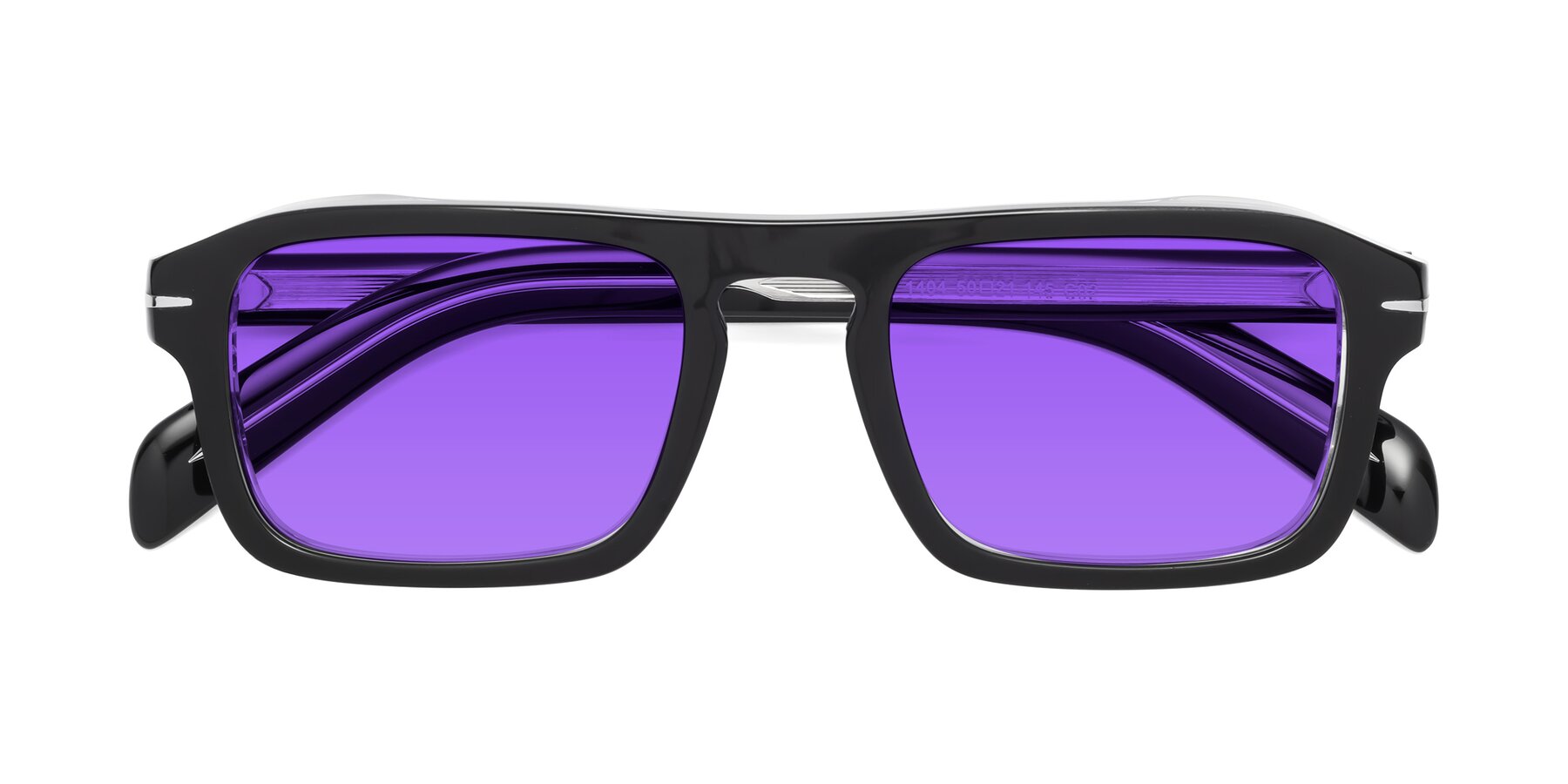 Folded Front of Evette in Black-Clear with Purple Tinted Lenses
