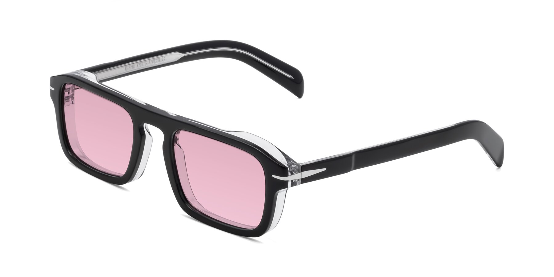 Angle of Evette in Black-Clear with Light Wine Tinted Lenses