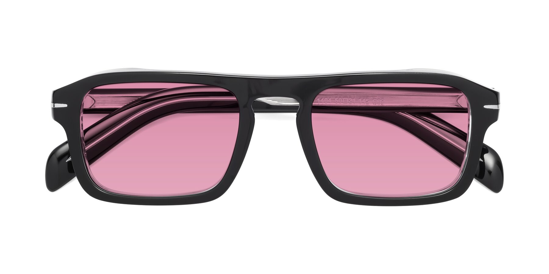 Folded Front of Evette in Black-Clear with Medium Wine Tinted Lenses