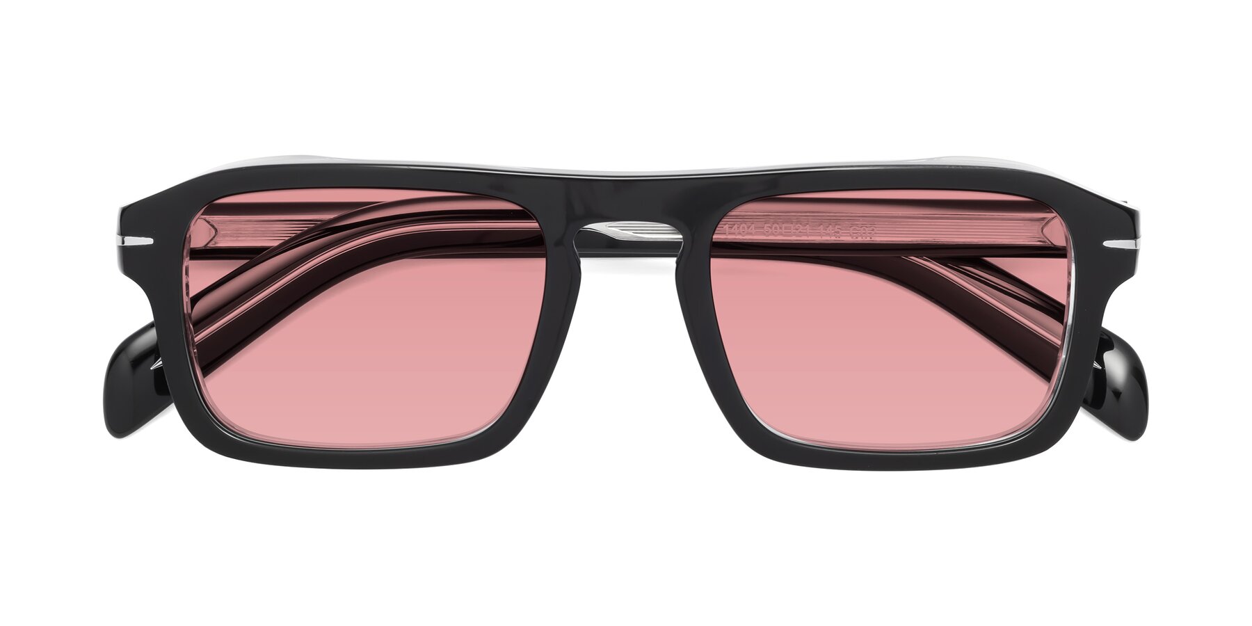 Folded Front of Evette in Black-Clear with Medium Garnet Tinted Lenses