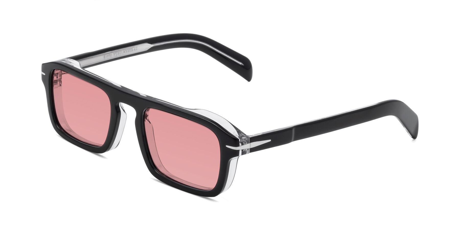 Angle of Evette in Black-Clear with Medium Garnet Tinted Lenses