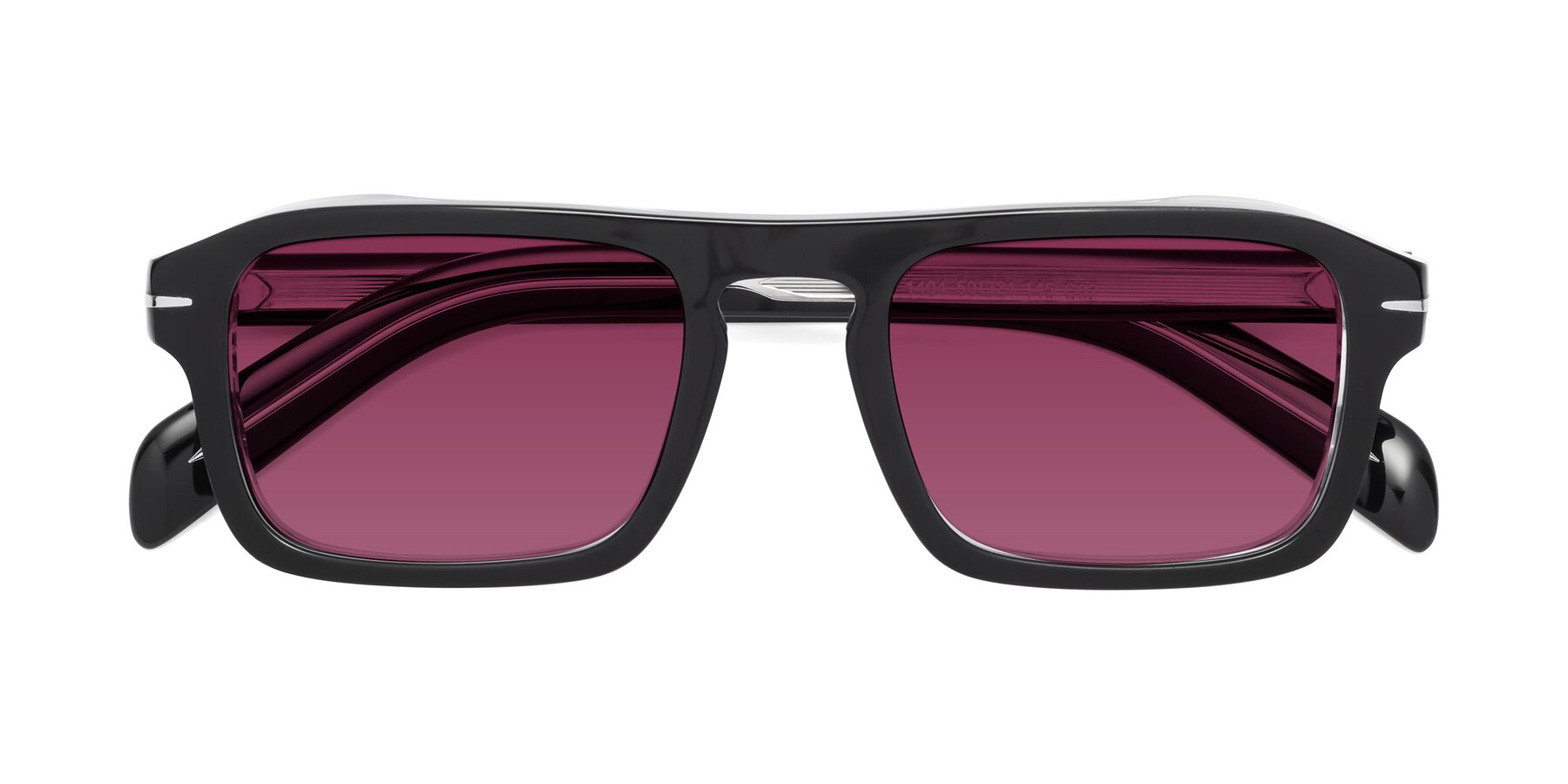 Folded Front of Evette in Black-Clear with Wine Tinted Lenses