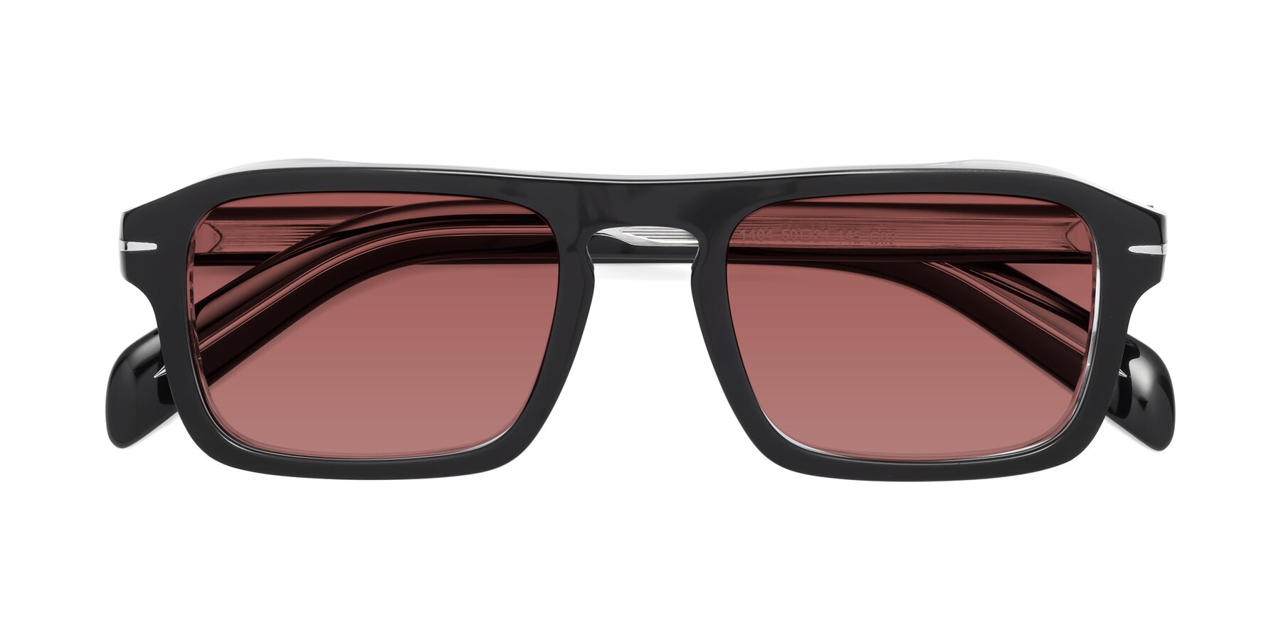 Folded Front of Evette in Black-Clear with Garnet Tinted Lenses