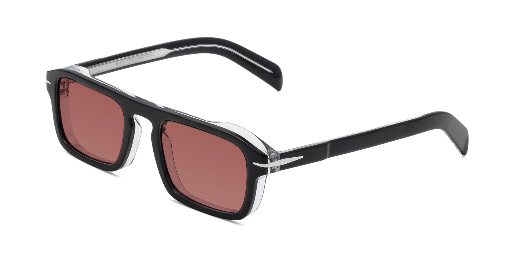 Angle of Evette in Black-Clear with Garnet Tinted Lenses