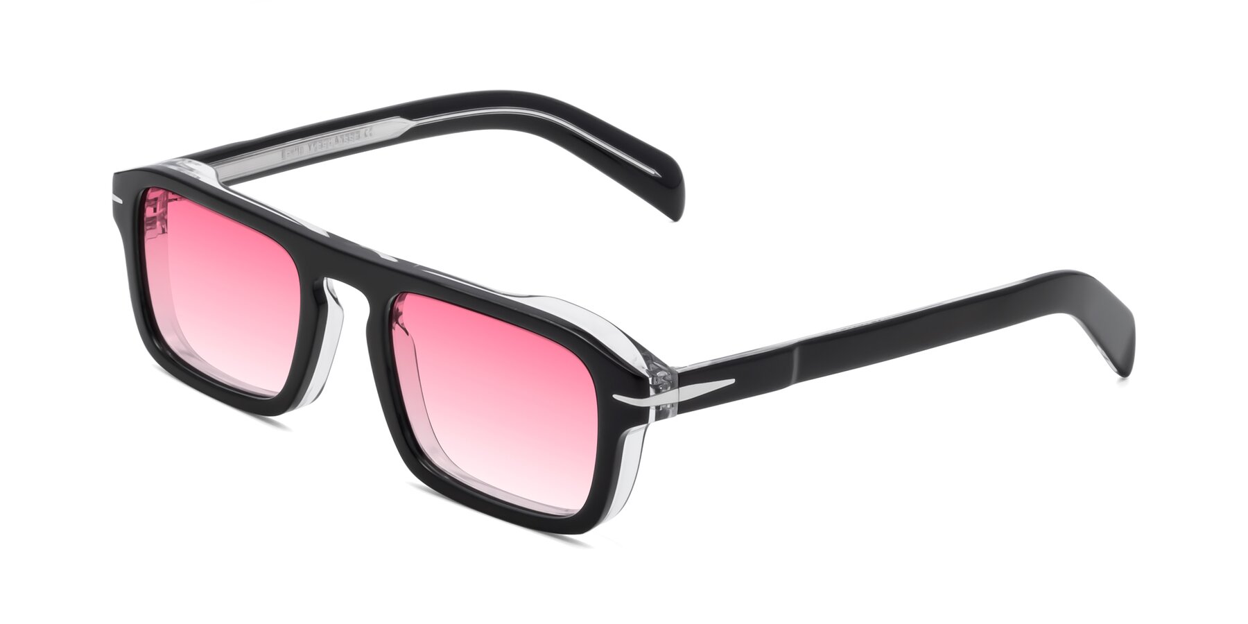 Angle of Evette in Black-Clear with Pink Gradient Lenses