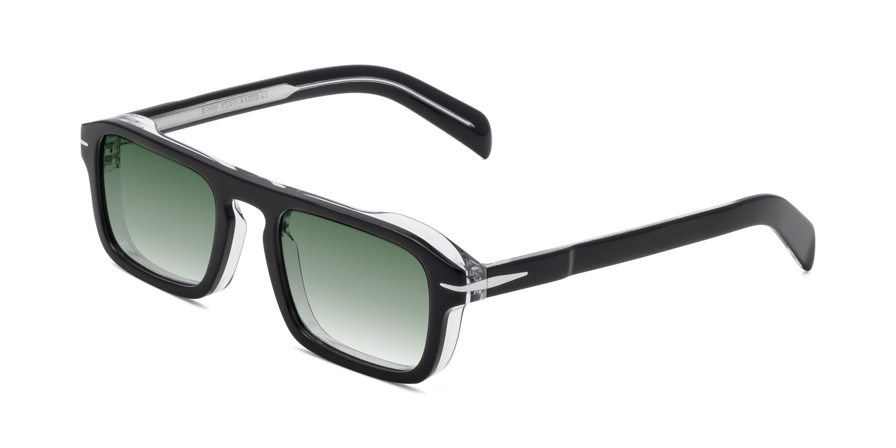 Angle of Evette in Black-Clear with Green Gradient Lenses