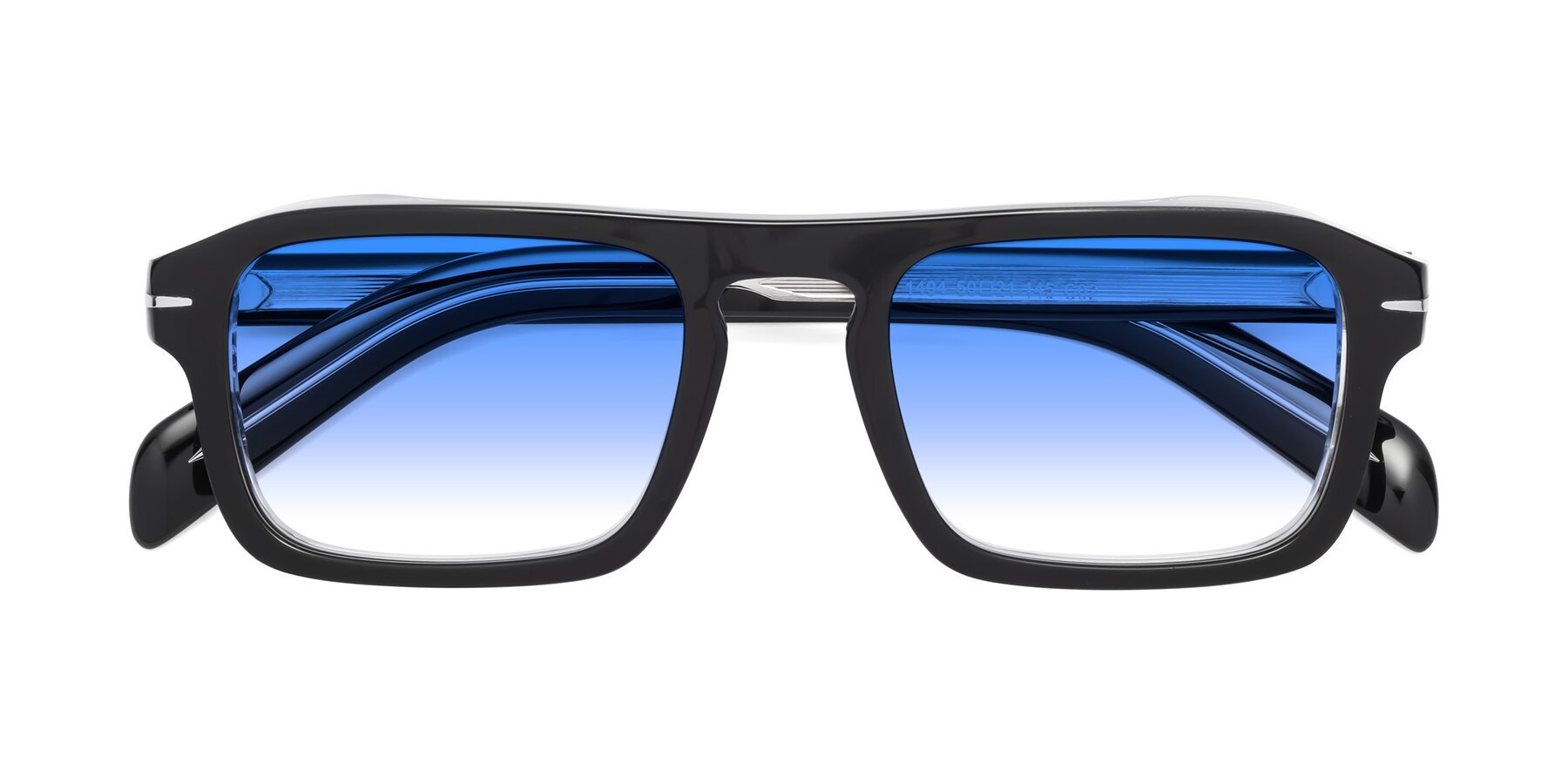 Folded Front of Evette in Black-Clear with Blue Gradient Lenses