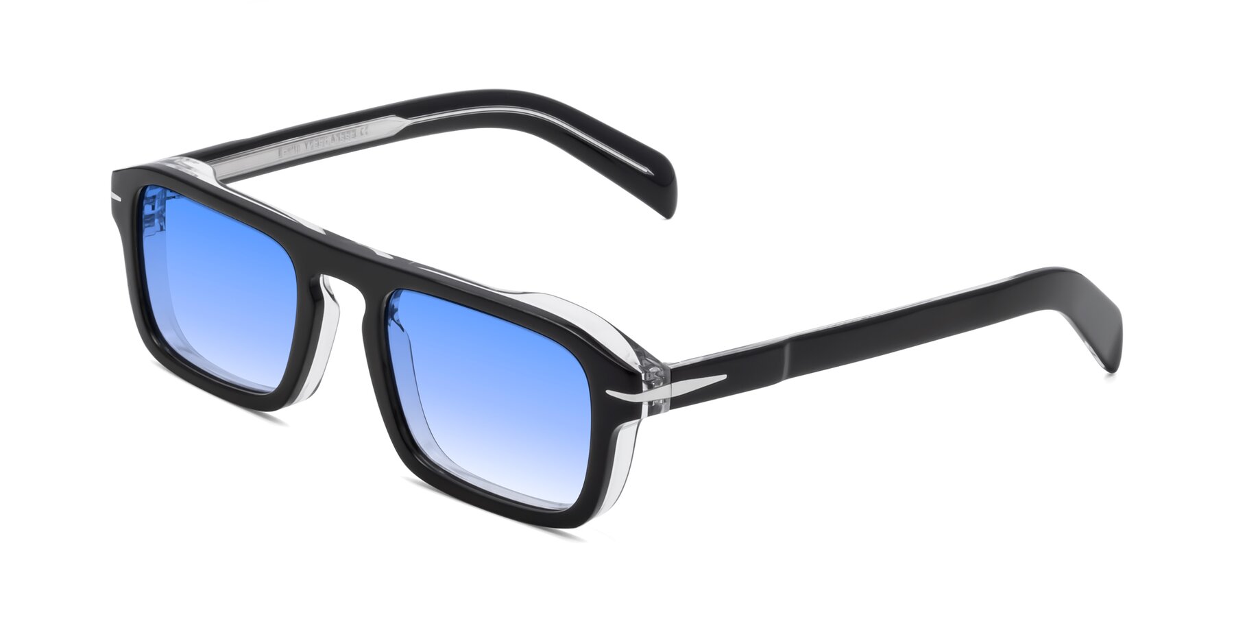 Angle of Evette in Black-Clear with Blue Gradient Lenses