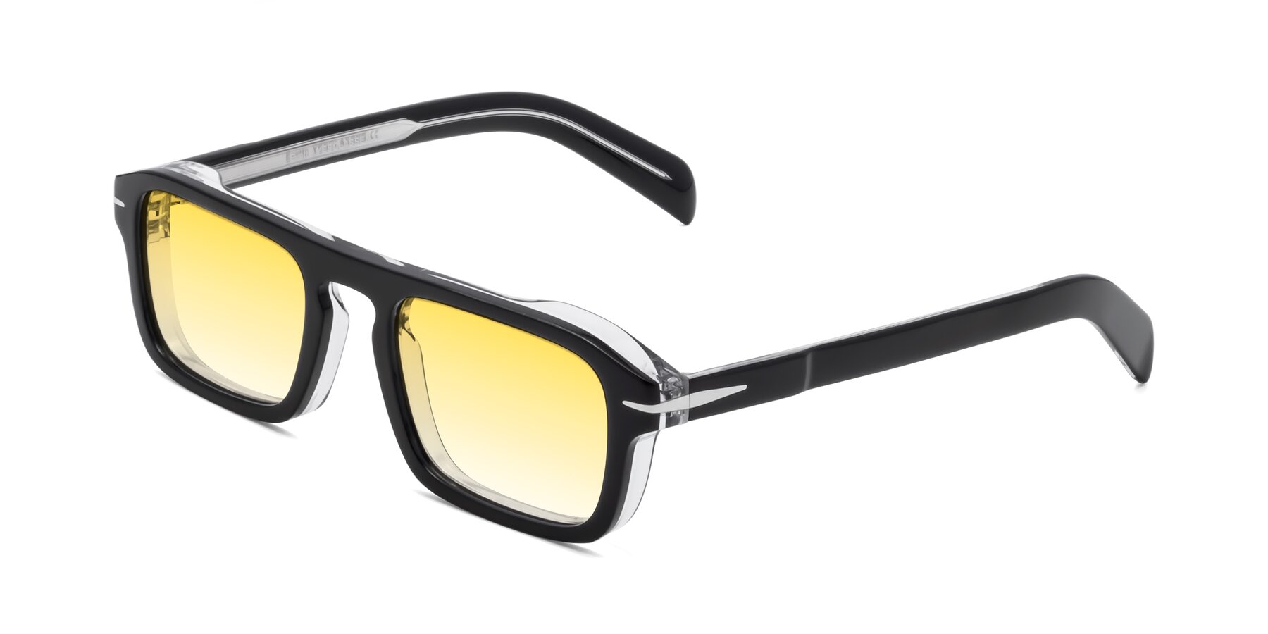 Angle of Evette in Black-Clear with Yellow Gradient Lenses