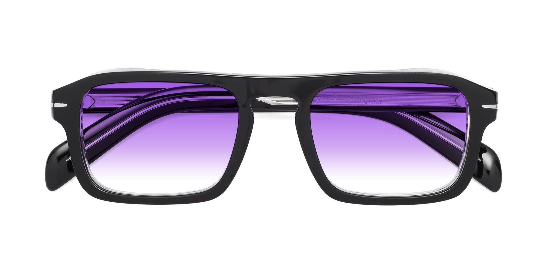 Folded Front of Evette in Black-Clear with Purple Gradient Lenses