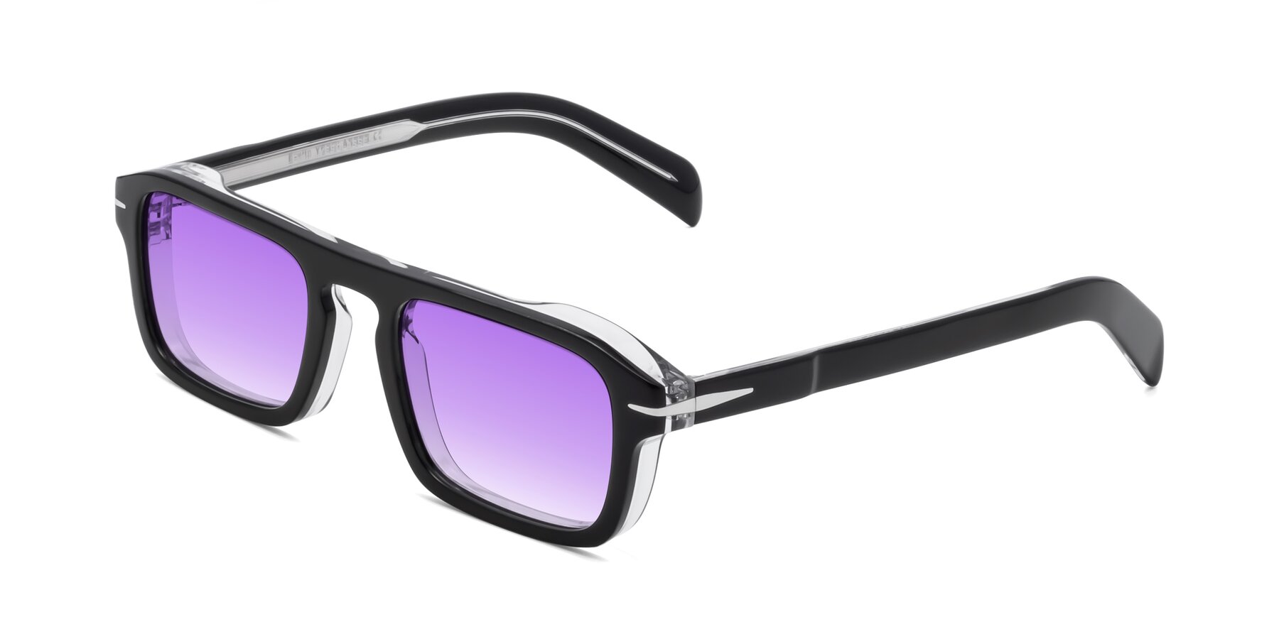 Angle of Evette in Black-Clear with Purple Gradient Lenses