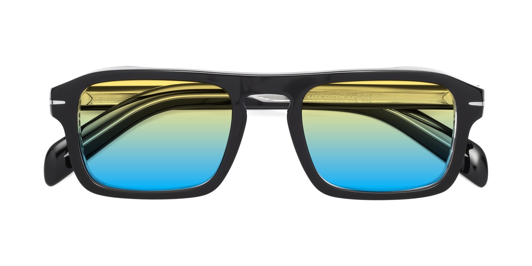 Folded Front of Evette in Black-Clear with Yellow / Blue Gradient Lenses