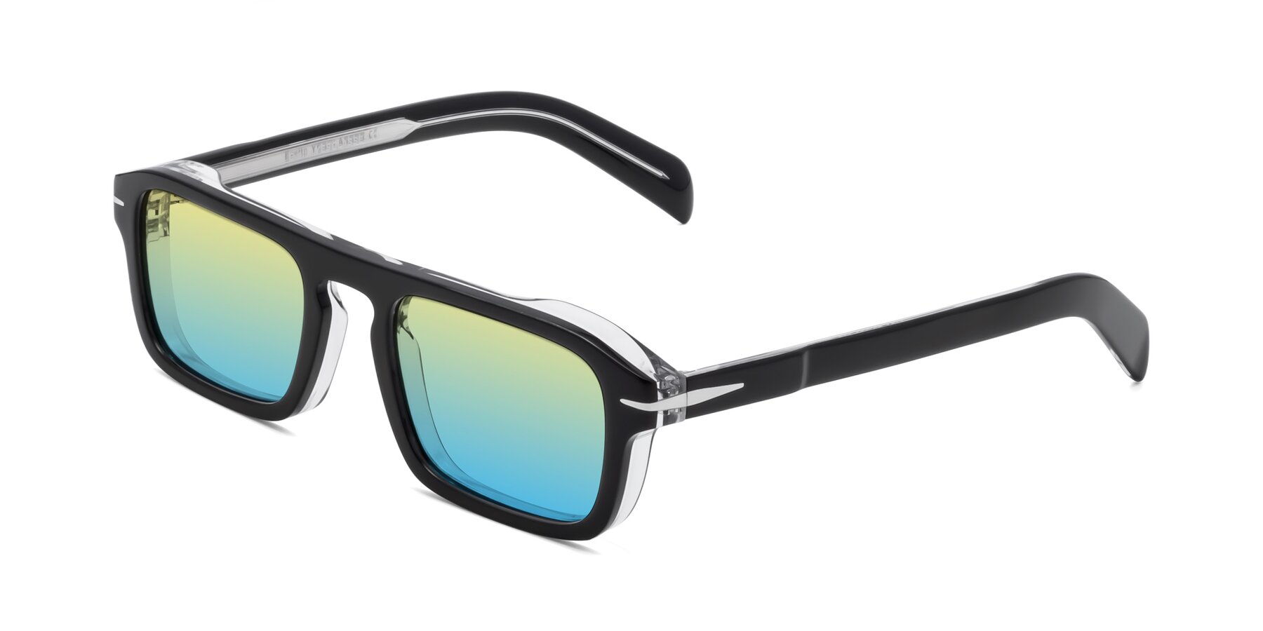 Angle of Evette in Black-Clear with Yellow / Blue Gradient Lenses