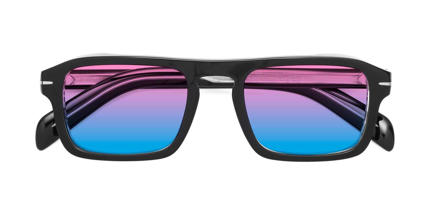 Folded Front of Evette in Black-Clear with Pink / Blue Gradient Lenses